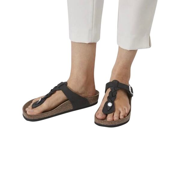 BIRKENSTOCK Gizeh Oiled Leather Sandal Women 10 Black Twist Comfort Resort NWT - Picture 2 of 14